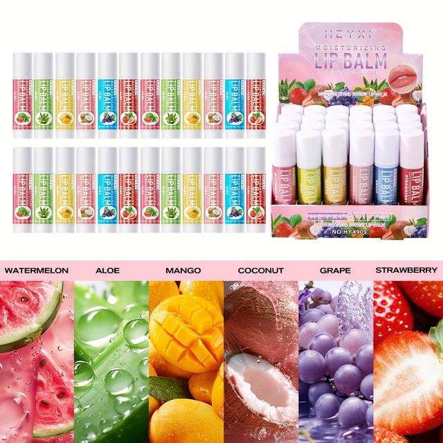 TEMU 24pcs Fruit-flavored Lip Balm Set - Hydrating & Moisturizing, Tinted Lip Skin Types, Berry Shades