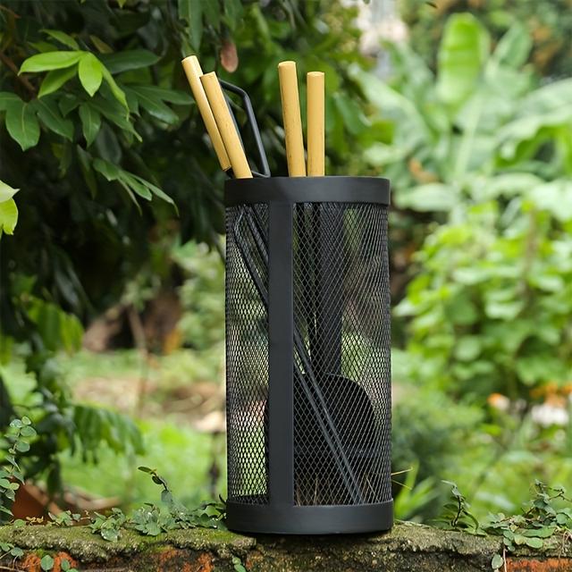 TEMU A Set Of 5 Metal Fireplace Tools, Suitable For Indoor And Outdoor Use, Including Tongs, A , A Shovel, A Fireplace Brush, And A Storage Bucket.