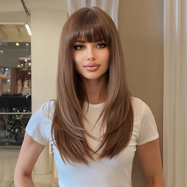 TEMU Fashionable Straight Women's Wigs Synthetic Heat Resistant Wigs Daily Used Hair Beginner Friendly, Suitable For Occasions, Including New Year, Parties, Vacations, Daily , Winter