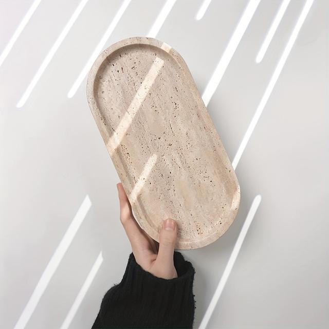 TEMU 1pc Natural Stone Oval Bathroom Vanity Tray - Durable Multi-functional Jewelry And Perfume Storage Box, Suitable For Countertops, Dressers, Or Closets - Elegant Decorative Organizer Solution