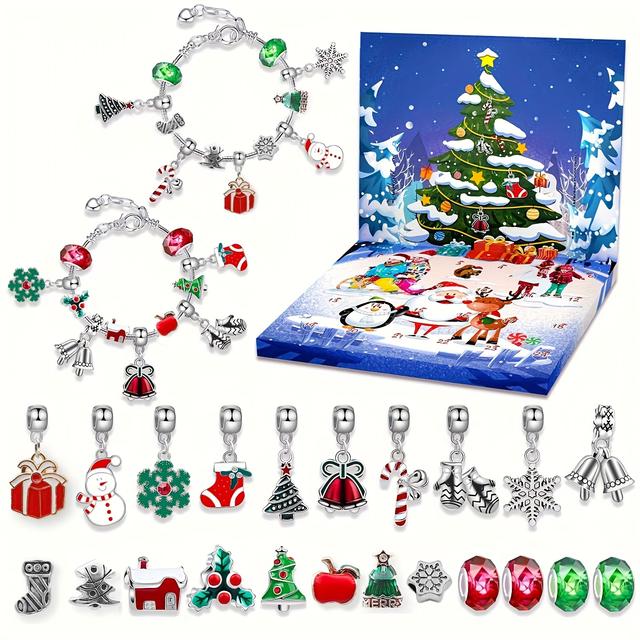 TEMU 24-day Christmas Advent Calendar Countdown Surprise Gift Idea - Exquisite Red And Beaded Bracelet Making Kit, Christmas Bracelet Crafting Kit - Christmas Calendar Advent Gift
