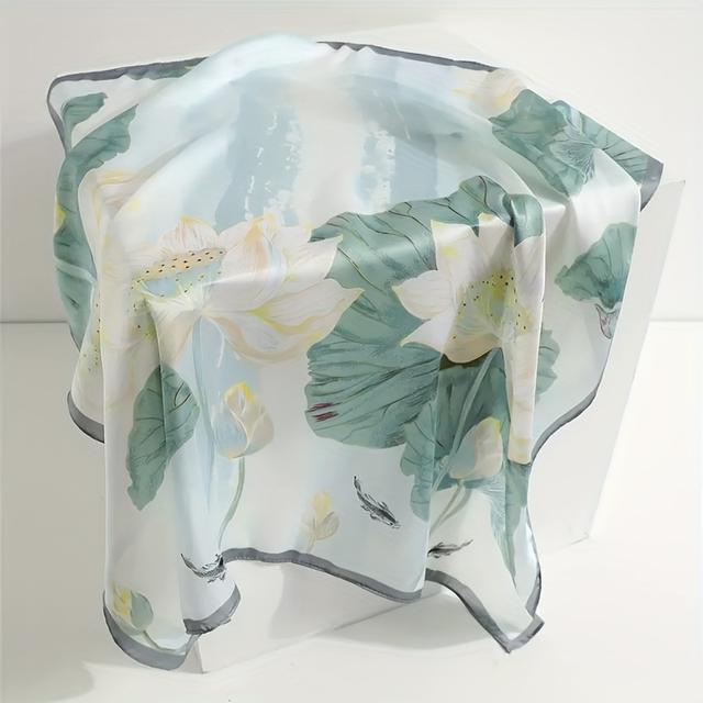 TEMU Elegancka kwadratowa chusta w kwiatowy wzór - Lekka, oddychająca i stylowa do noszenia na co dzień, idealna na wiosnę i , dodatek casualowy | Chusta w kwiatowy wzór | tekstura