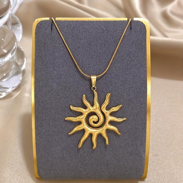 TEMU 1pc Vintage Elegant Spiral Sunflower Pendant Necklace, 304 Stainless Steel, Unisex Jewelry For Daily & Party Wear, Ideal Valentine's Day Gift, Accessory