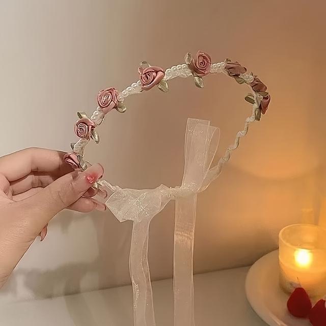 TEMU 1pc Fashion Camellia Flowband Hair Bracelet For Women Party Hair Accessories
