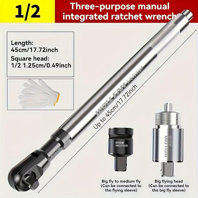 TEMU 1/2 Inch Large Manual Ratchet Wrench Set For Automotive Repair And Home Disassembly Tools