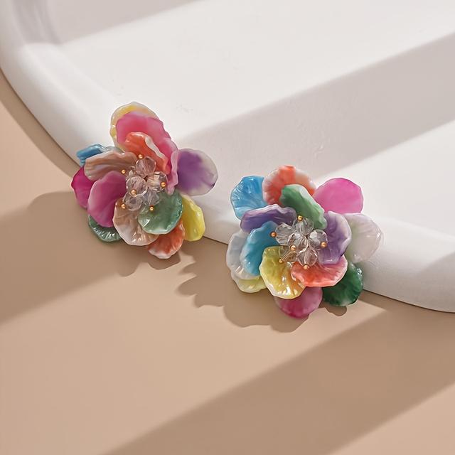 TEMU Cute Geometric Resin Flower Earrings For Women (petal Colors )