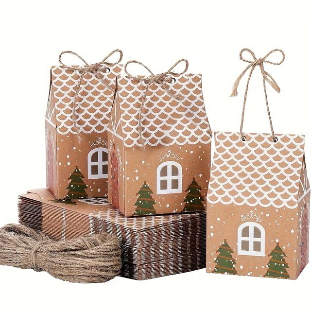 TEMU 50pcs Christmas Gift Boxes With Festive - Mini Paper Holiday Packaging For Party Favors, Treats & Decorations - Reusable Gift Wrap Boxes