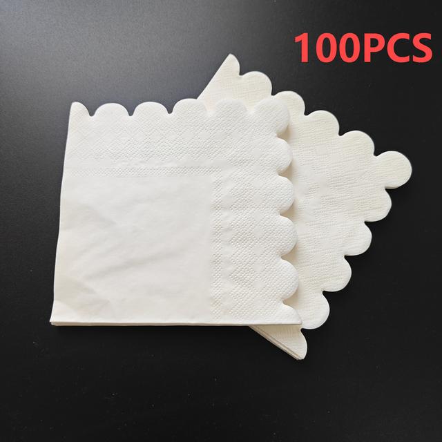 TEMU 50/100pcs White Cocktail Napkins, Scalloped Paper Serviette Beverage Napkins Disposable Paper Napkins(5inch*5inch)