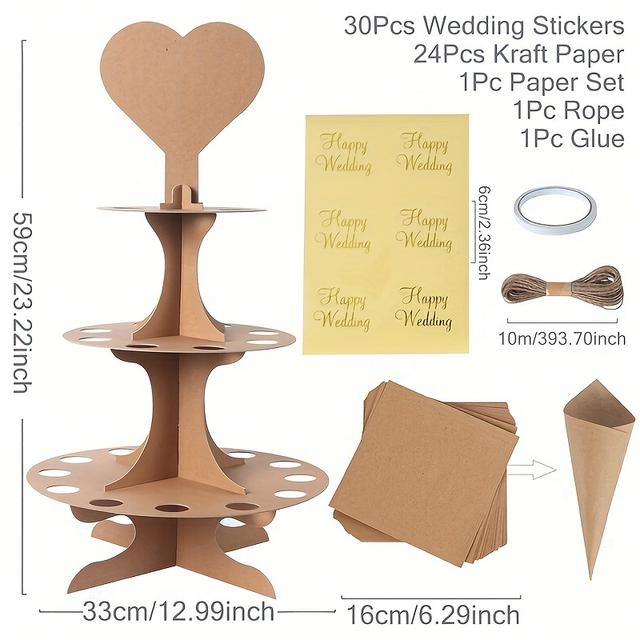 TEMU 3-tier Confetti Cone Holder For Weddings, Paper Tray Set, Rustic Wedding Decor With Heart-shaped Confetti Cones, Holder For A Wedding Celebration
