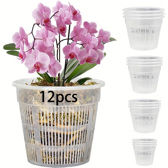 TEMU 12 Orchideenpflanzer, je 3 Stück in den Größen 11 cm, und 19 cm, durchsichtige Orchideentopf mit Löchern und Untersetzer, atmungsaktiver Blumentopf für Innen- und Außenbereich aus Kunststoff