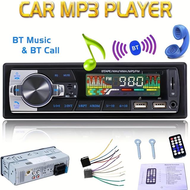 TEMU 1pc Radio Srereo1din Wireless Mp3 Player 60wx4 Fm Receiver With Remote Control Aux/usb/tf Card In Dash Kit