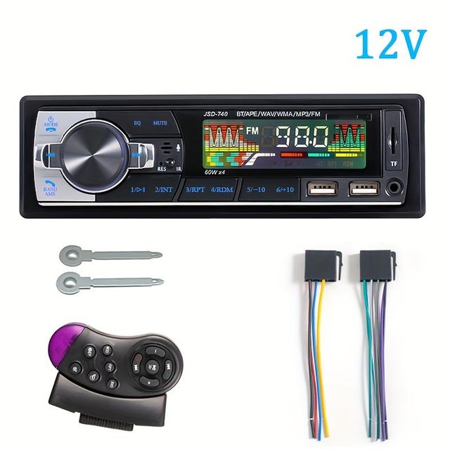 TEMU de audio para coche 1DIN, reproductor MP3 estéreo inalámbrico, FM de 60W X 4 con control remoto, kit de instalación AUX/USB/tarjeta TF