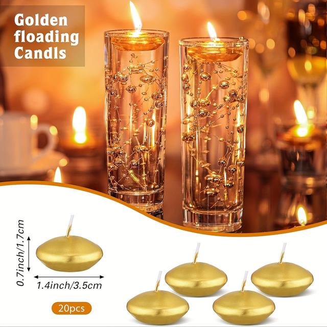 TEMU 12/20pcs Mini Golden Floating Candles Small Floating Candles Lights Unscented Candles Disc Candles Smooth Wax Floating Candles For Pool Bathtub Dinner Wedding Home Favors