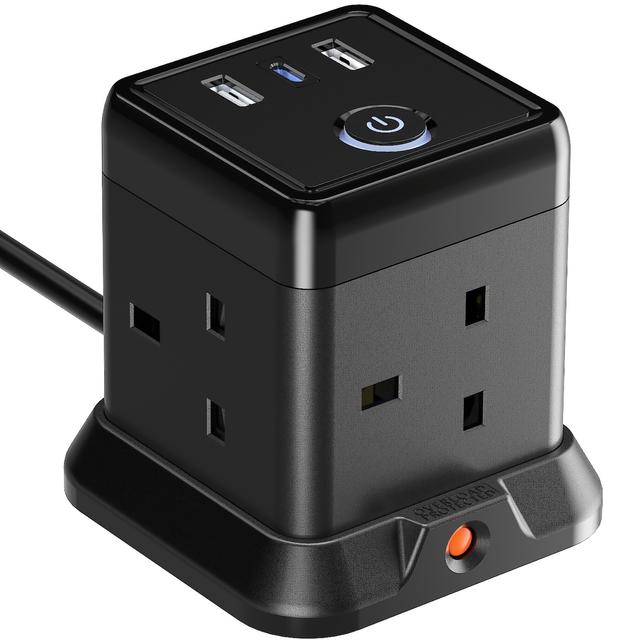 TEMU Pd20w Extension .5m With Usb Ports (20w Pd Usb C), 4 Way Multi Plug Socket With 3 Usb Slots, Mountable Power Strip With Switch Protection 3250w 13a Cord 1.5m Hulker