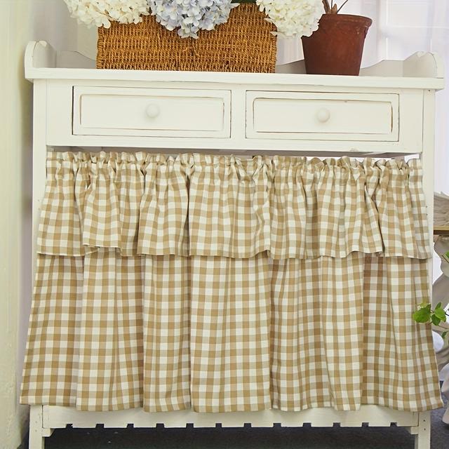 TEMU A Vintage-style Panel Featuring A Two-layer Semi-blackout Curtain Valance Designed For Kitchen Cabinets, With A Rod Pocket Top And A Retro Boho Plaid Pattern Suitable For Setting