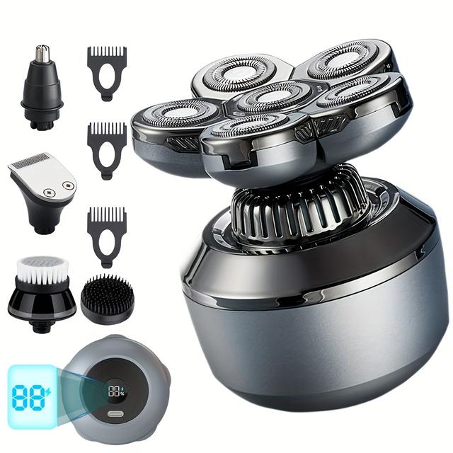 TEMU Blade Head Sold Separately. 6/7-blade Men's Shaver. Wet/dry Rotary Shaver With Led Digital Display. Ipx5 Rating. Electric Head Shaving Kit. Beard And Nose Hair Trimmer, Ideal Holiday Gift.