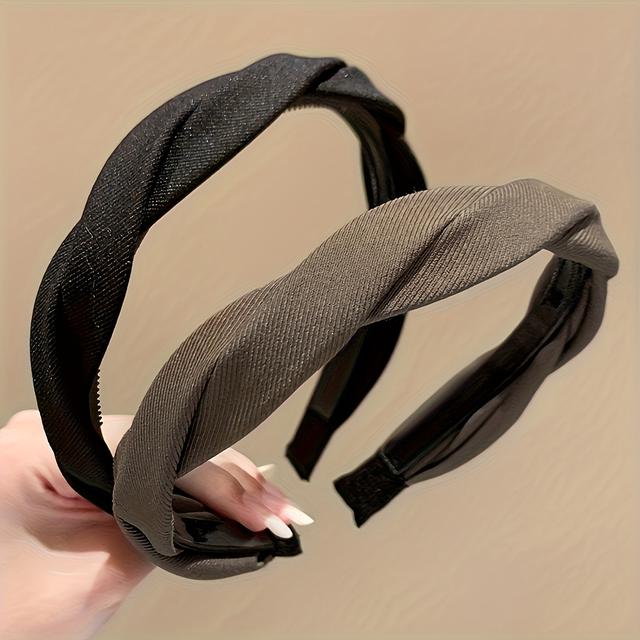 TEMU 2pcs Elegant & Vintage-inspired Solid Color Headbands For Women - Chic Round Hair Hoops With Non-slip Grip, Perfect For Styling & Face Washing, Hair Accessories