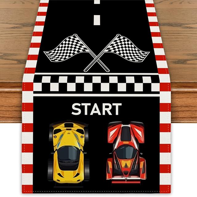 TEMU 1pc, Race Car Birthday Party Decorations Race Car Table Runner Black And White Check Car Table Cover Race Car Party Decorations For Home Party