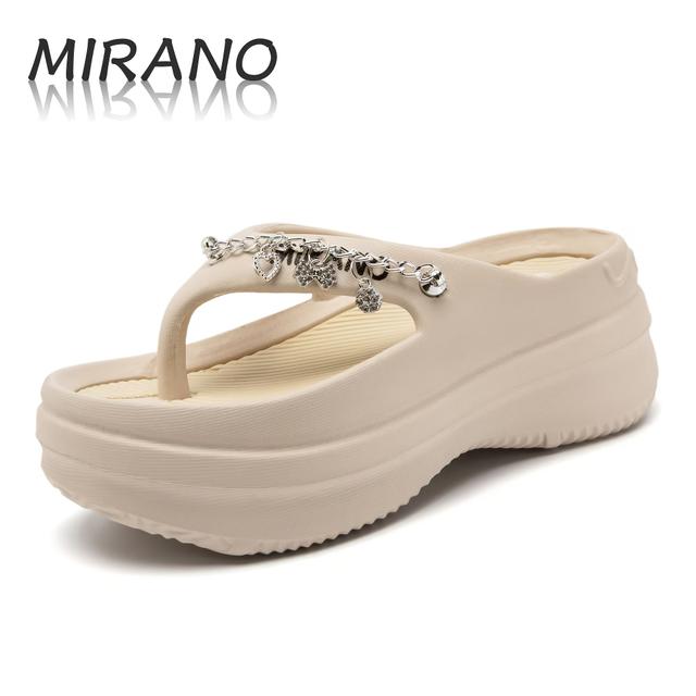 TEMU Stylish Women's Eva Sandals Featuring A Golden Bow Chain Decoration - Cozy And Long-lasting, Perfect For Any Season, Open-toe Beach Footwear., Women Shoes