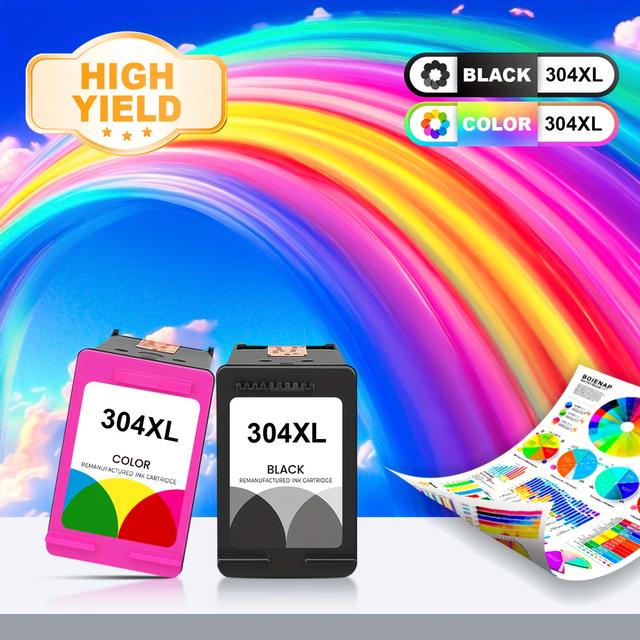 TEMU Cartouches d'encre reconditionnées 304XL de remplacement pour encre 304 304XL pour imprimantes HP 2620 2630 2632 3720 3721 3723 3724 3730 pour HP 5010 5020 5030 5032 5034 5052 5055