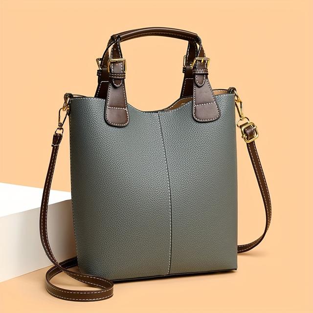 TEMU Elegant Bucket Bag For Women, Lightweight Solid Color Crossbody Handbag With Removable Strap, Zipper Closure, Polyester Lining, Edge Paint Detail - Versatile Mini Handbag For Occasions