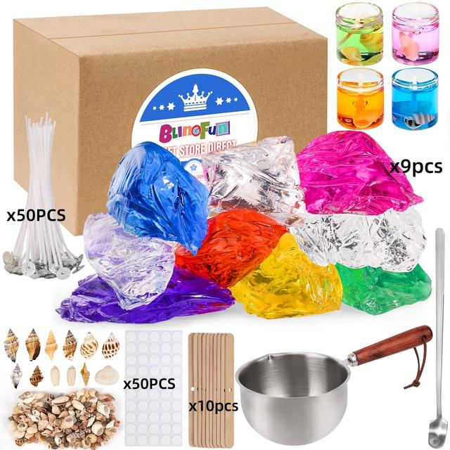 TEMU Blingfun 2lb Making Set With 7 Jelly Wax, Includes Wax Wicks, Wick Stickers, Wick Holders, And Other Supplies, For Making Scented Craft Decorative Candles