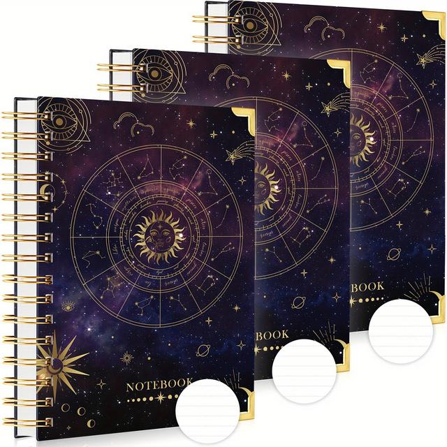 TEMU Set Of 3 A5 Spiral-bound Notebooks, Featuring 240 Pages Of Lined, Dotted, And Paper. Each Notebook Measures 5.8" X 8.4" And With 100 Gsm Thick Paper To Prevent Bleed-through. Ideal For Writing