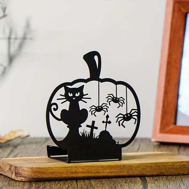 TEMU Cast Iron Halloween Candle Holder, Decor, Themed Party Ornament, Vintage Metal Lantern For , No Electricity Needed