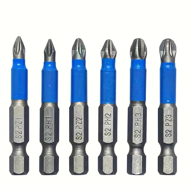 TEMU Zestaw do wkrętarek elektrycznych z głowicą przeciwpoślizgową S2, 6 sztuk, sześciokątna rączka magnetyczna i dyszami krzyżaków