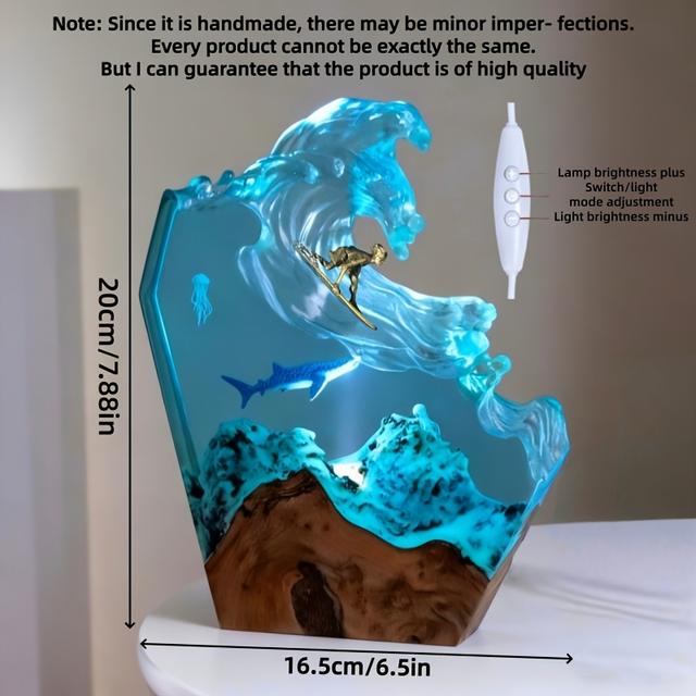 TEMU 1pc Ocean Surfing Whale Resin Lamp | Artistic Fluorescent Decor, Handcrafted Night Light, Powered With Adjustable Lighting , Soft Energy-saving Light, Ideal For Room Decoration And Gifts