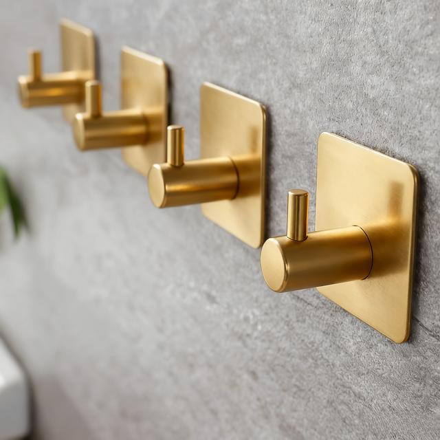 TEMU Stainless Steel Adhesive Hooks | Bath Towel, Hand Towel, Coat, And Kitchen Hooks With No-drill Installation, Strong Back Adhesive, Brushed Finish, Suitable For Walls, Behind Doors, Bathroom Glass