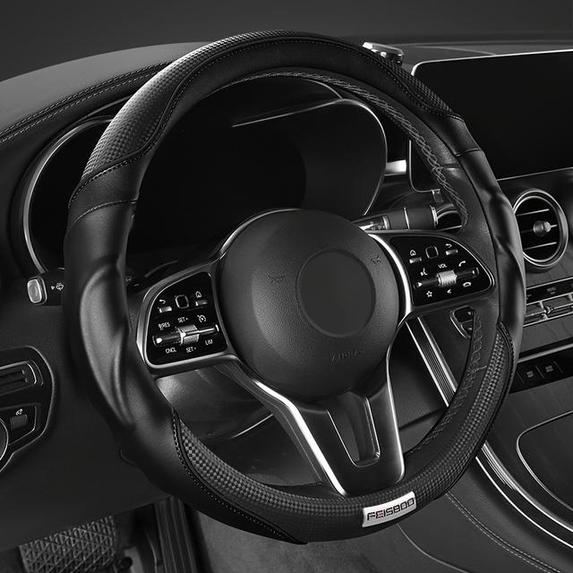 TEMU Funda deportiva para volante hecha de cuero sintético texturizado de piel de cordero, funda universal de agarre de fibra de carbono, antideslizante.