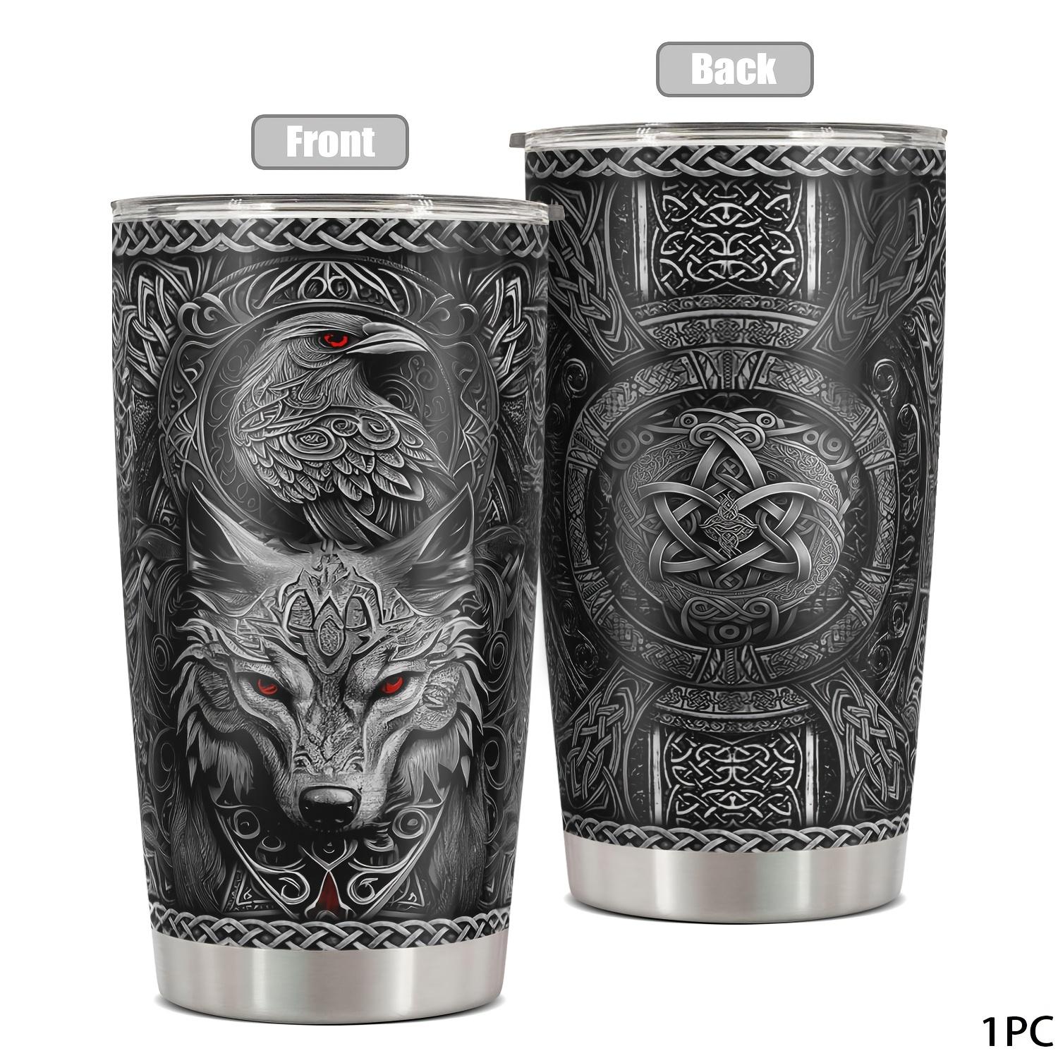 TEMU 1 Stück HSDIOKL Wikinger-Themen Edelstahl-Wasserflasche mit Deckel - Isolierter 20oz Becher geeignet für Wikinger-Fans, langlebig & stoßfest, Wikinger-Geschenk für Männer, für Reisen, Partys