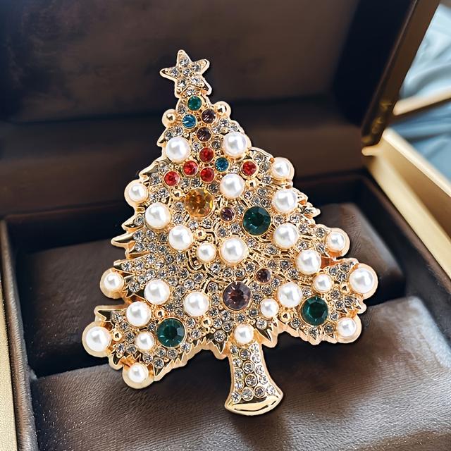 TEMU Vintage Colorful Christmas Tree Corsage High-quality Elegant Brooch Luxury Pins For Women Men
