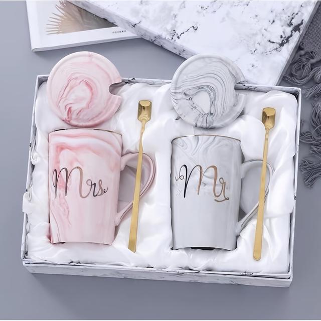 TEMU Cute Creative Water Cup Marble Ceramic Cup Couple Cup Coffee Wedding Gift