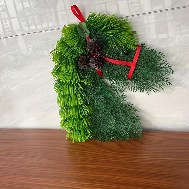 TEMU Rustic Christmas Horse Head Wreath - Large, No-power Needed, Featherless Home Decor For Front Door & Kitchen