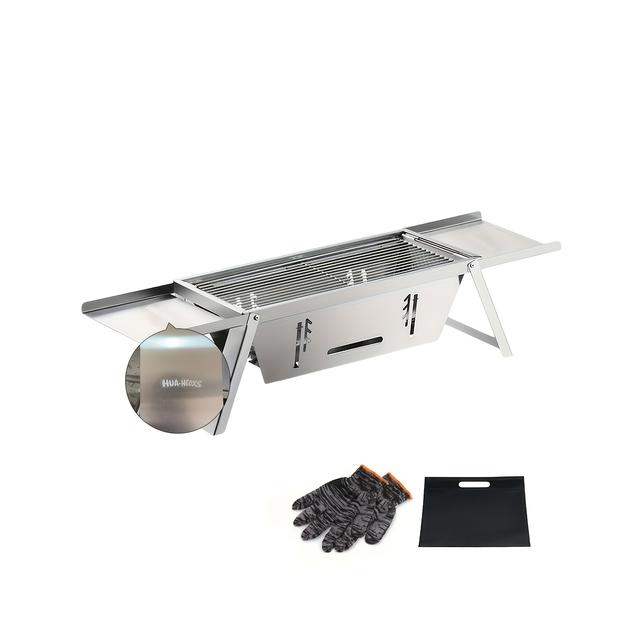 TEMU 1pc Integrated Folding Charcoal Grill, Portable Simple Assembly Food Grade Stainless Steel Charcoal Grill, Easy To Clean, Suitable For Travel, Camping, Garden Bbq, , Outdoor Bbq Picnic