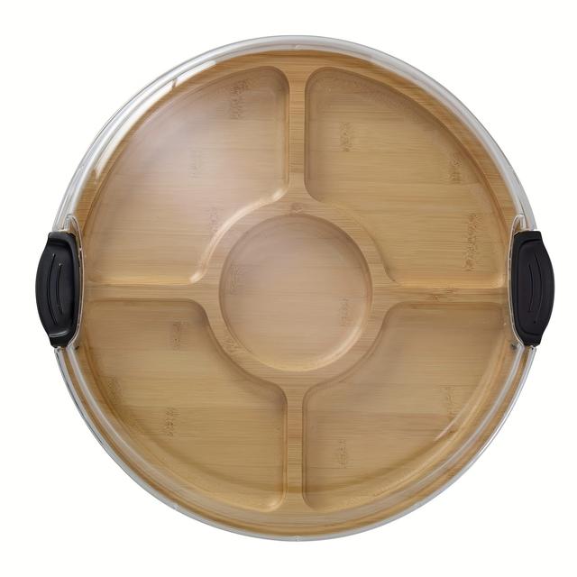 TEMU 1pc Tabla de Queso de Bambú, de Aperitivos Portátil para Exteriores, Bandeja de Queso para Fiestas con Cubierta de Plástico de , de Aperitivos de Madera para Carne y Fruta