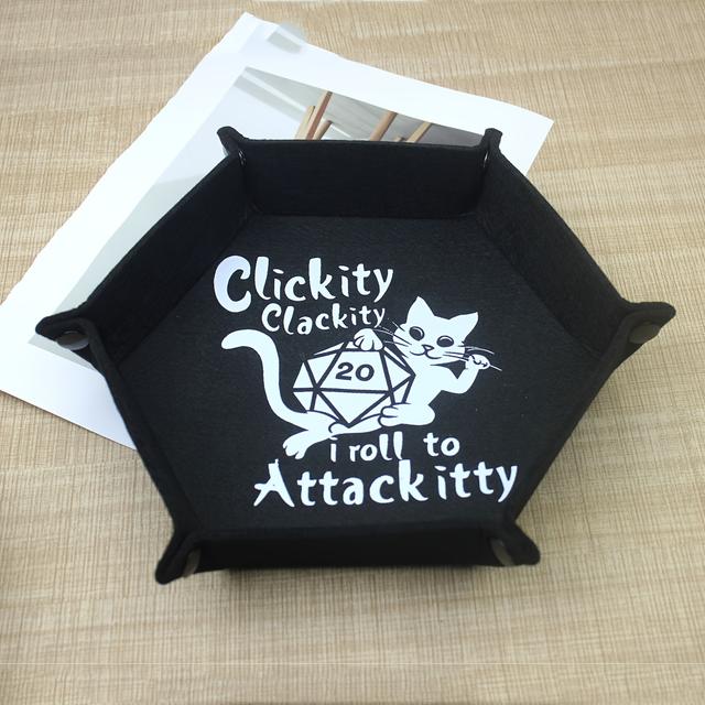 TEMU Hexagonal Large Felt Dice Storage Plate Black White Cat Dice