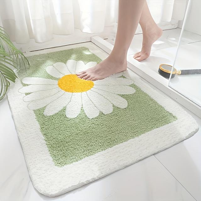 TEMU 1pc Of Faux Cashmere Bath Mat With A Daisy Design, Featuring Anti-slip , Absorbent, And . Ideal For Laundry Areas, , Interior Design, And Home Flooring Decoration