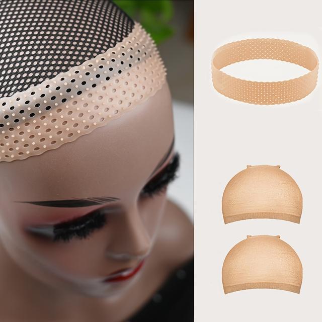 TEMU Breathable Non-slip Wig Grip Headband Non Slip Adjustable Headband Hold Wig Sports Yoga Hairband Sweatband(1pc Non-slip Wig Headband & 2pcs Wig Cap)