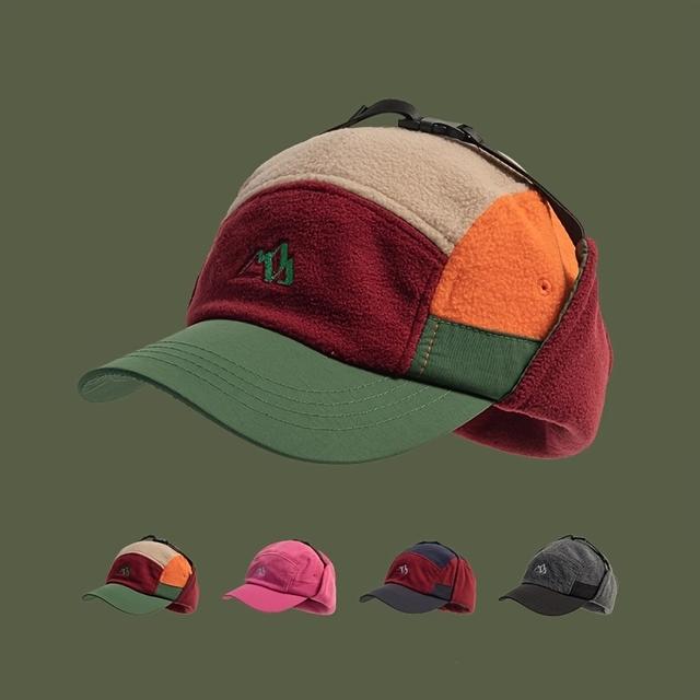 TEMU Autumn And Winter Color-block Tweed Baseball For Women, Korean Style Warm Ear Flap Beanie For Men, Versatile Outdoor Hat