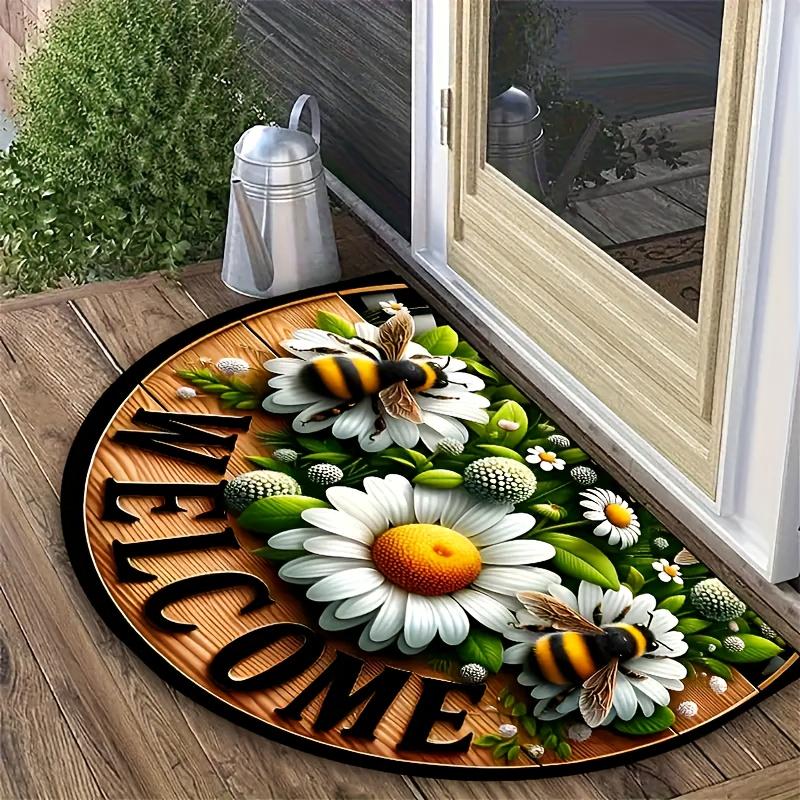 TEMU 2d Plane Outdoor Doormat For Gardens And Lawns, Featuring A Lightweight Half- Machine Washable. This Decorative Mat, With Daisy And Bee Patterns, Is Perfect For Entrances, Bedrooms, Kitchens