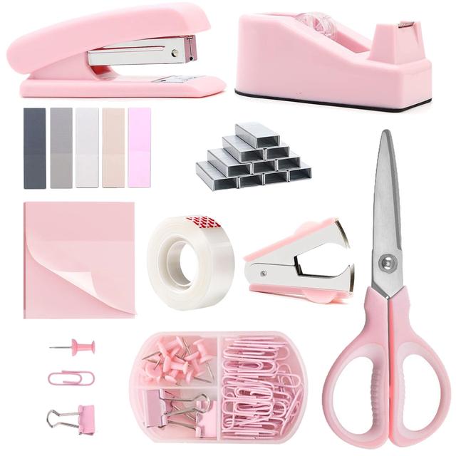 TEMU Pink Office Supplies Accessories, Pink Stapler And Tape Dispenser Set For Women, Pink Office Desk Accessories, Office Gift For Women, Boss Lady, Office Lady, Coworkers, Office Clerks