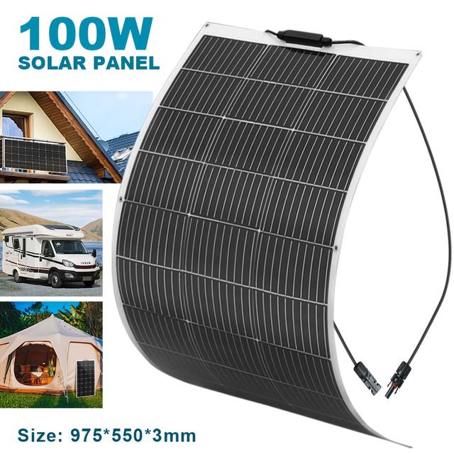 TEMU 100 Watt Flexible Solar Panel 12 Volt Portable Monocrystalline Off-grid Battery 100w Solar Photovoltaic Module For Boat Rv Roof Camping And Other Uneven Surfaces