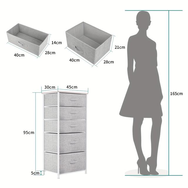 TEMU Fabric Dresser Chest Of Drawers 5 Drawer Bedroom Storage Organizer Unit, Bedside Cabinet Sturdy And Wooden Top For Living Room Closet