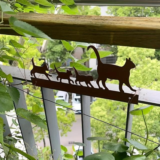 TEMU メタルキャットファミリーデコレーション - トな歩く猫と子猫、屋外用ガーデンフェンス・・バルコニーの装飾 - 電気不要、簡単設置、ネコ好きへの贈り物