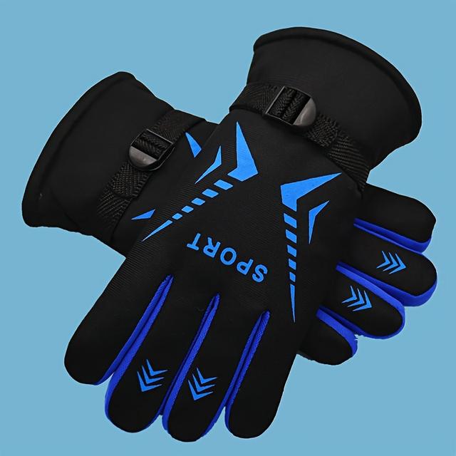 TEMU 1pair Winter Men's Gloves, Cold-proof, Non-slip, Wear-resistant, Polyester Fiber,, Hand Washable, For Cycling, Skiing, Outdoor Activities, With Velvet Lining