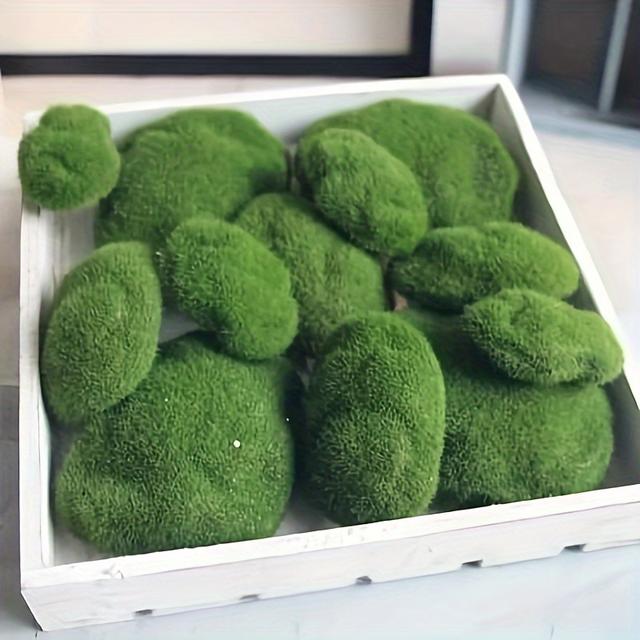 TEMU 12pcs Green Artificial Moss Foam Stones - Diy Craft & Garden Decor, Creative Tray Molds For Home And Kitchen Accessories, Unique Gift Idea