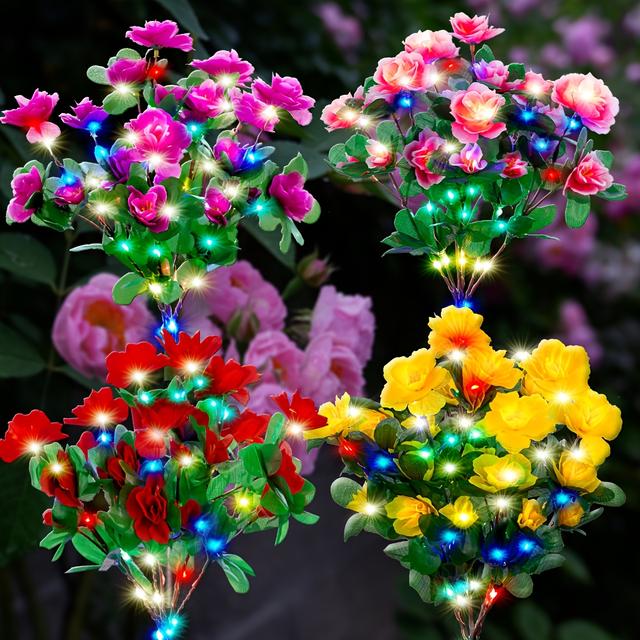 TEMU 4 Solar Flowers, Outdoor Holiday Decorative Solar Garden Lights With Solar Pathway Lights For Lawn Yard Decoration Day Gardening Gift - Ornamental Gifts
